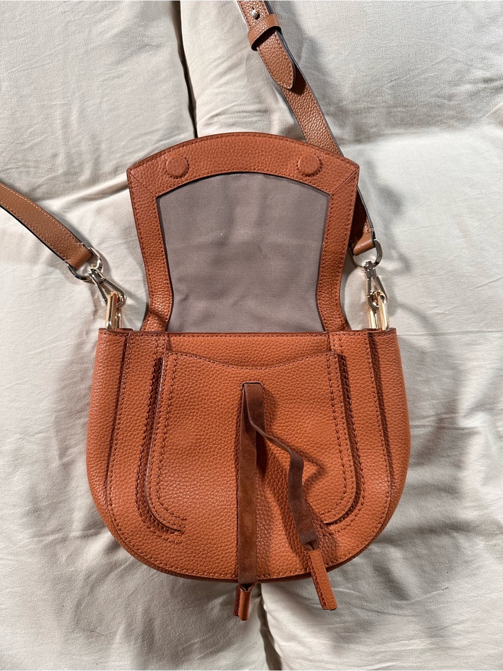 Marc Jacob’s Maverick Shoulder Bag Cognac Tan Leather Crossbody Coquette - Picture 9 of 16